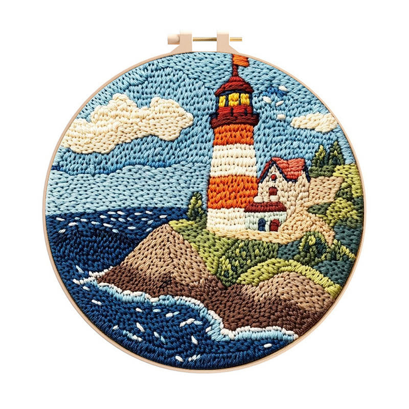 Seaside Lighthouse Punch Needle  Kit - Beautiful Landscape Craft | Perfect Room Decoration - 20cm*20cm - image 0