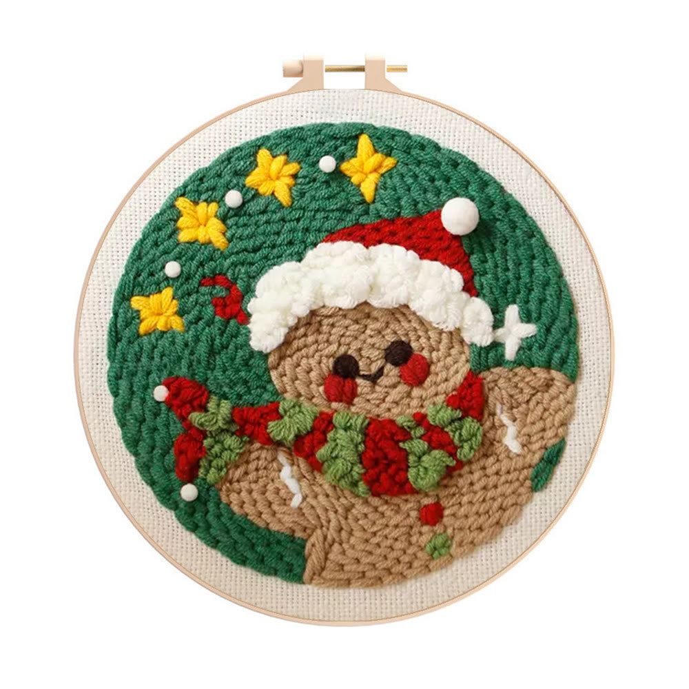 Gingerbread Man Punch Needle  Kit - Adorable Christmas Craft | Starter Christmas Needlework  - 20cm*20cm - image 0