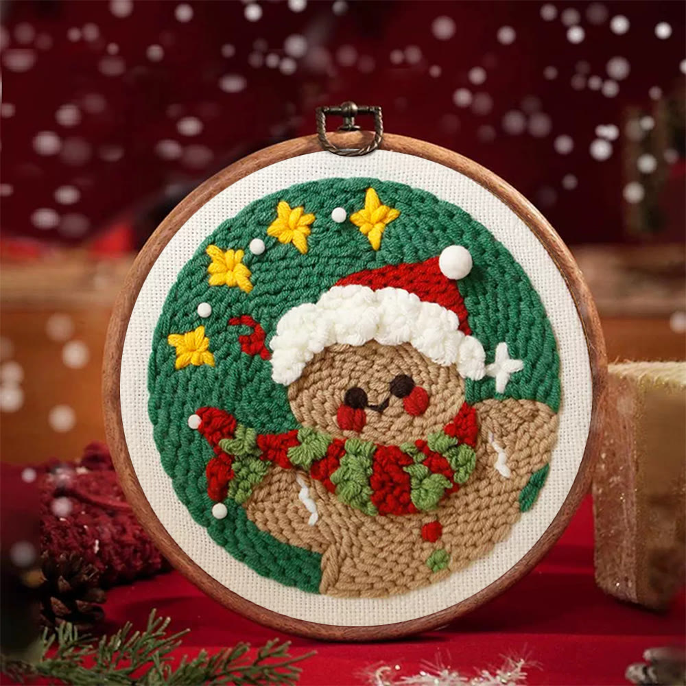 Gingerbread Man Punch Needle  Kit - Adorable Christmas Craft | Starter Christmas Needlework  - image 1