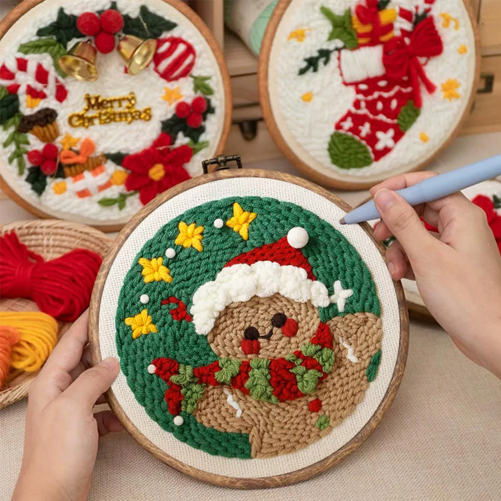 Gingerbread Man Punch Needle  Kit - Adorable Christmas Craft | Starter Christmas Needlework  - image 2