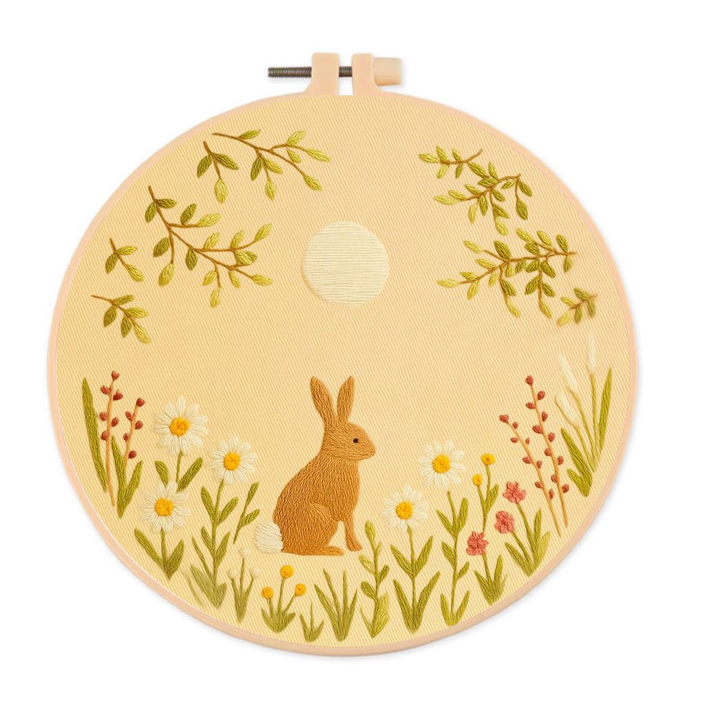 Rubbyoo Embroidery Kit - Rabbit In The Moonlight | Animal Needle Craft - 20*20cm - image 0