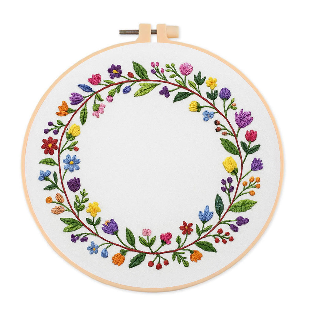 Rubbyoo Embroidery Kit - Colourful Flower Wreath | Easy Diy Needle Set - 20*20cm - image 0