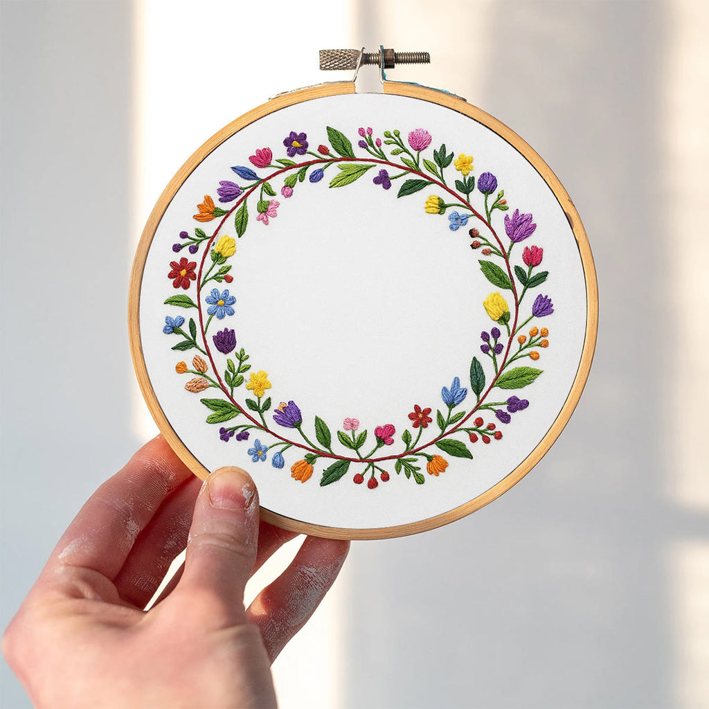 Rubbyoo Embroidery Kit - Colourful Flower Wreath | Easy Diy Needle Set - image 8
