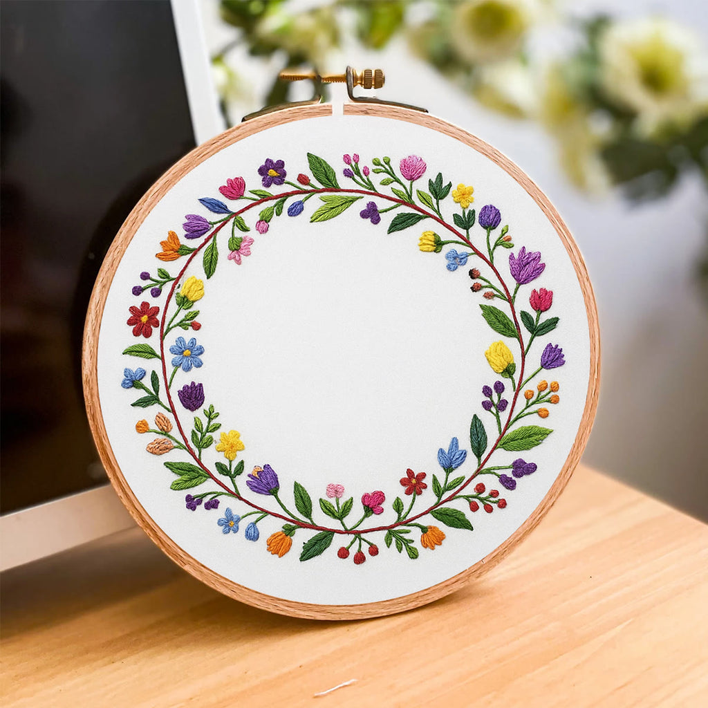 Rubbyoo Embroidery Kit - Colourful Flower Wreath | Easy Diy Needle Set - image 3