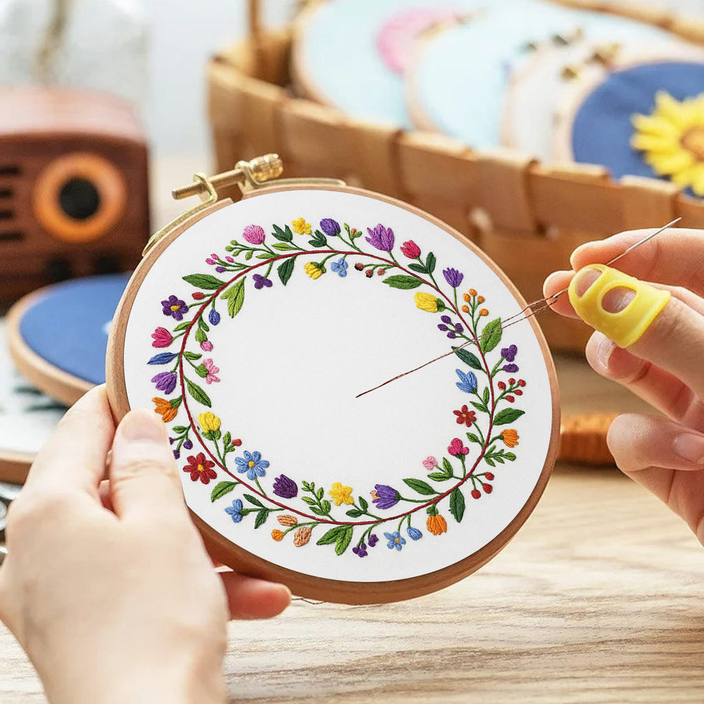 Rubbyoo Embroidery Kit - Colourful Flower Wreath | Easy Diy Needle Set - image 7