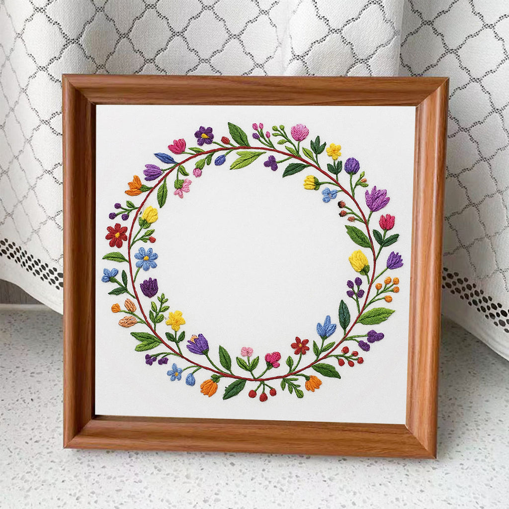 Rubbyoo Embroidery Kit - Colourful Flower Wreath | Easy Diy Needle Set - Embroidery Kit Plus An Extra Frame - image 9
