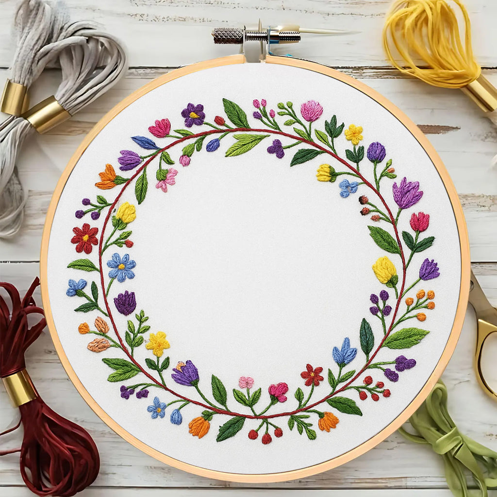 Rubbyoo Embroidery Kit - Colourful Flower Wreath | Easy Diy Needle Set - image 2