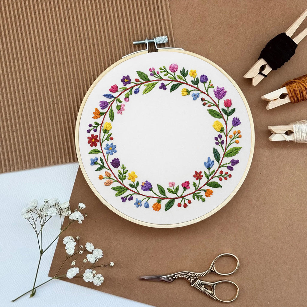 Rubbyoo Embroidery Kit - Colourful Flower Wreath | Easy Diy Needle Set - image 5