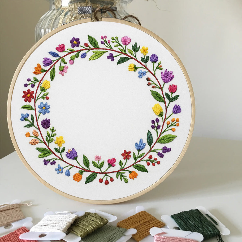 Rubbyoo Embroidery Kit - Colourful Flower Wreath | Easy Diy Needle Set - image 1
