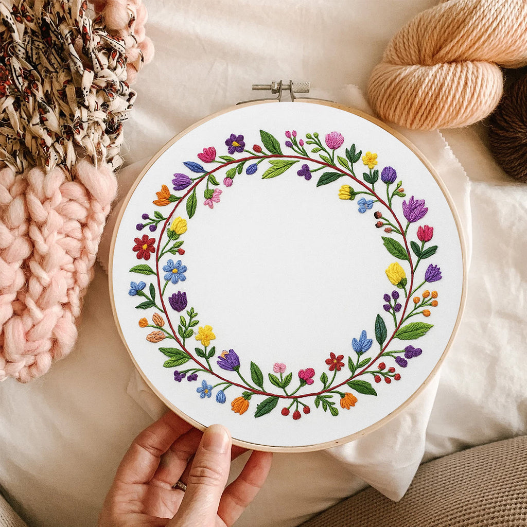 Rubbyoo Embroidery Kit - Colourful Flower Wreath | Easy Diy Needle Set - image 6