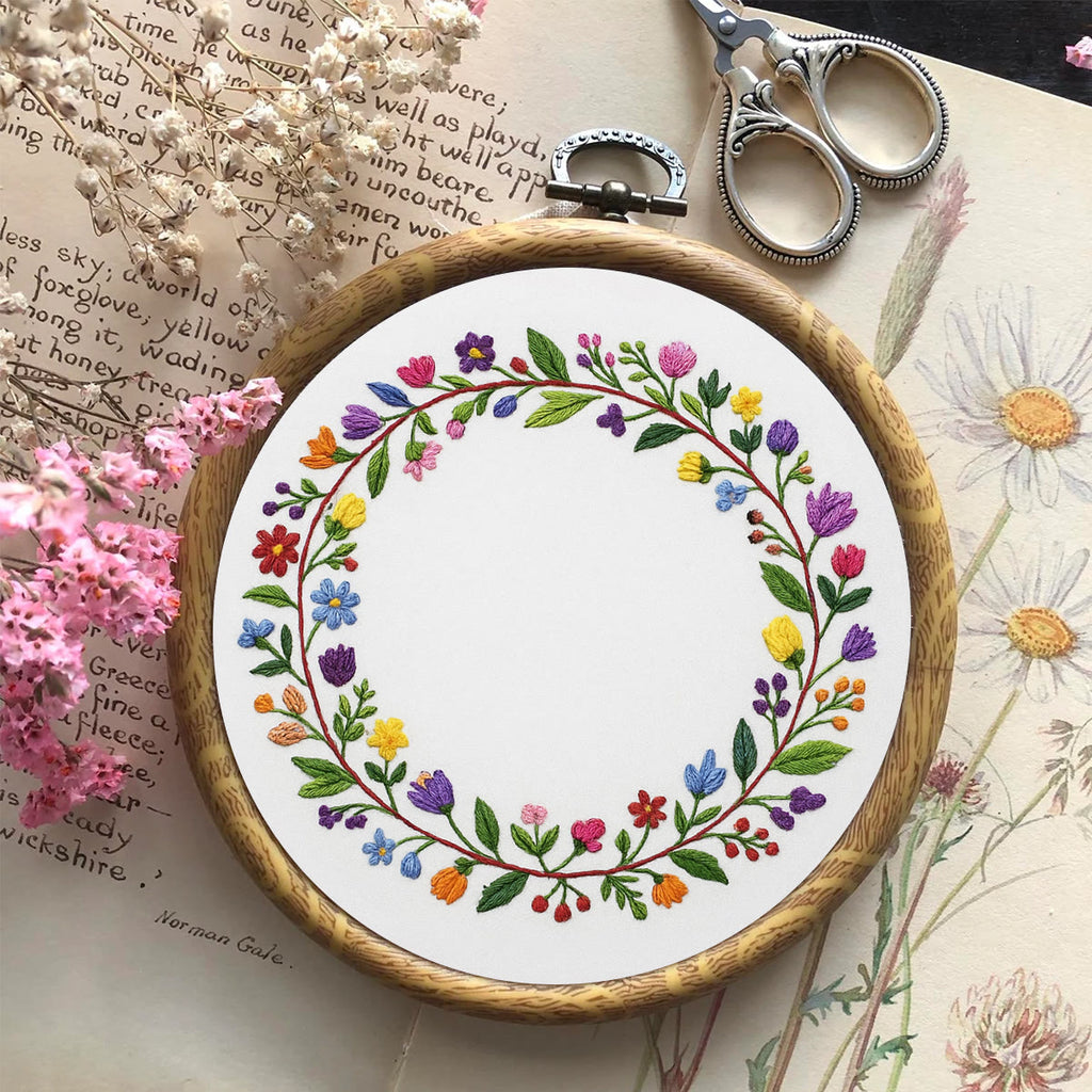 Rubbyoo Embroidery Kit - Colourful Flower Wreath | Easy Diy Needle Set - image 4