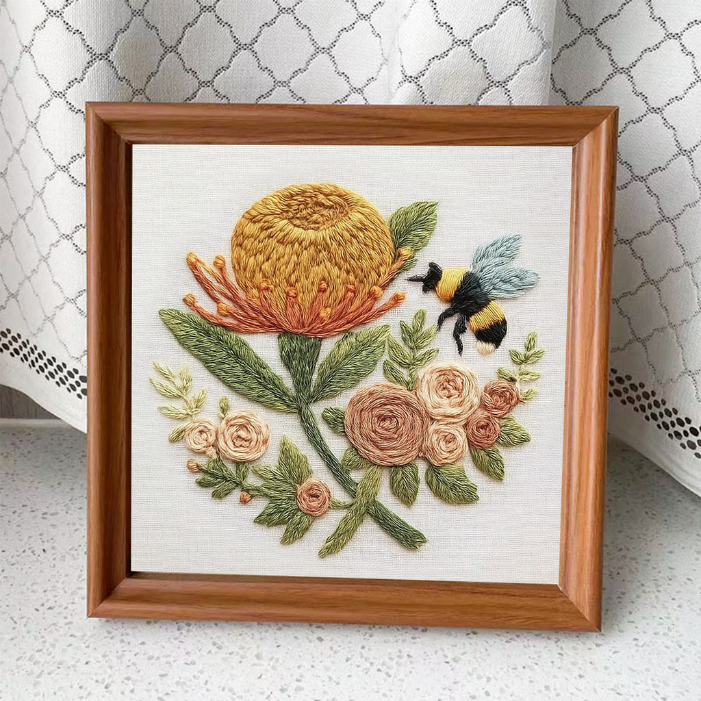 Rubbyoo Embroidery Kit - Charming Flowers With Bee |  Great Room Decor - Embroidery Kit Plus An Extra Frame - image 8