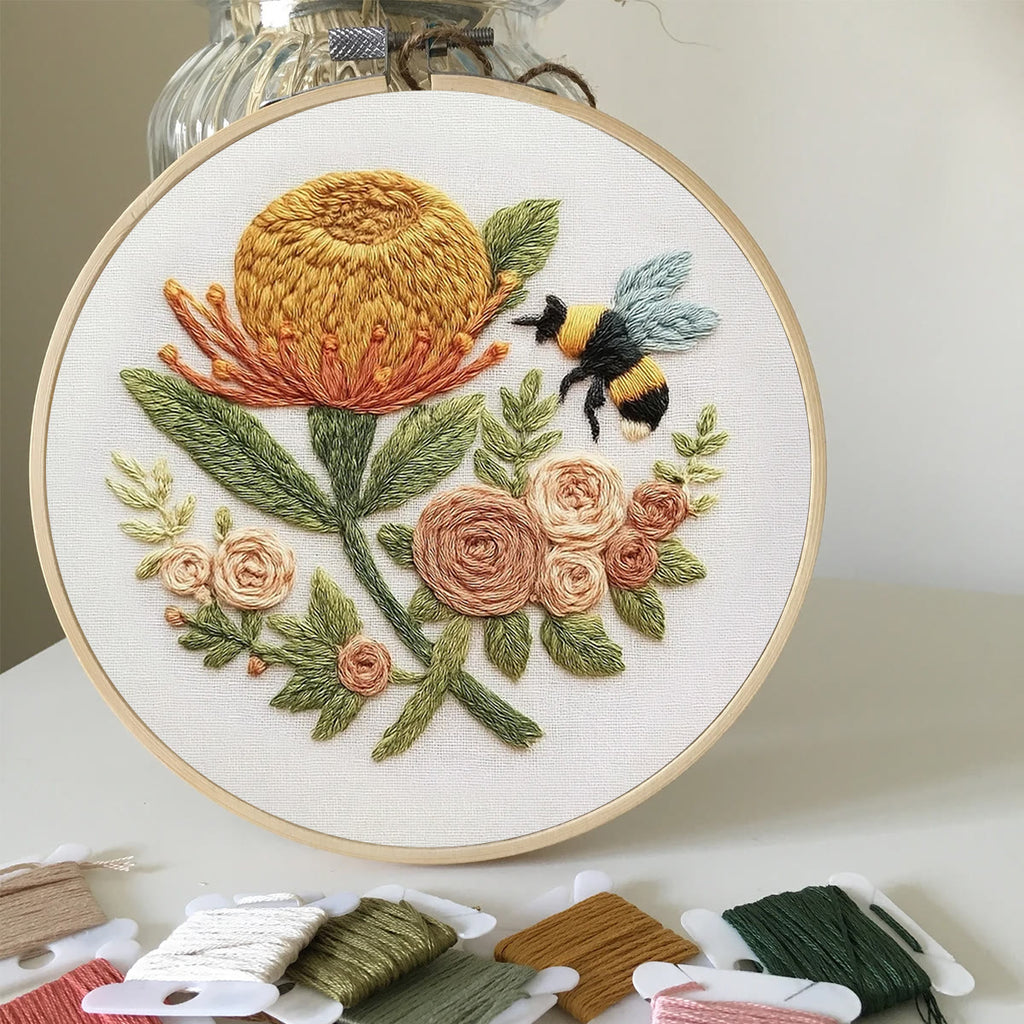 Rubbyoo Embroidery Kit - Charming Flowers With Bee |  Great Room Decor - image 5