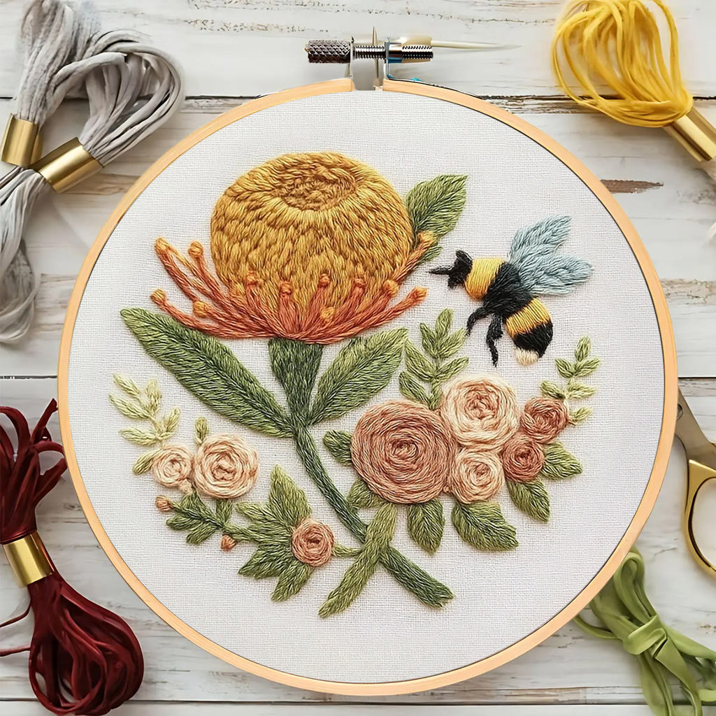 Rubbyoo Embroidery Kit - Charming Flowers With Bee |  Great Room Decor - image 2