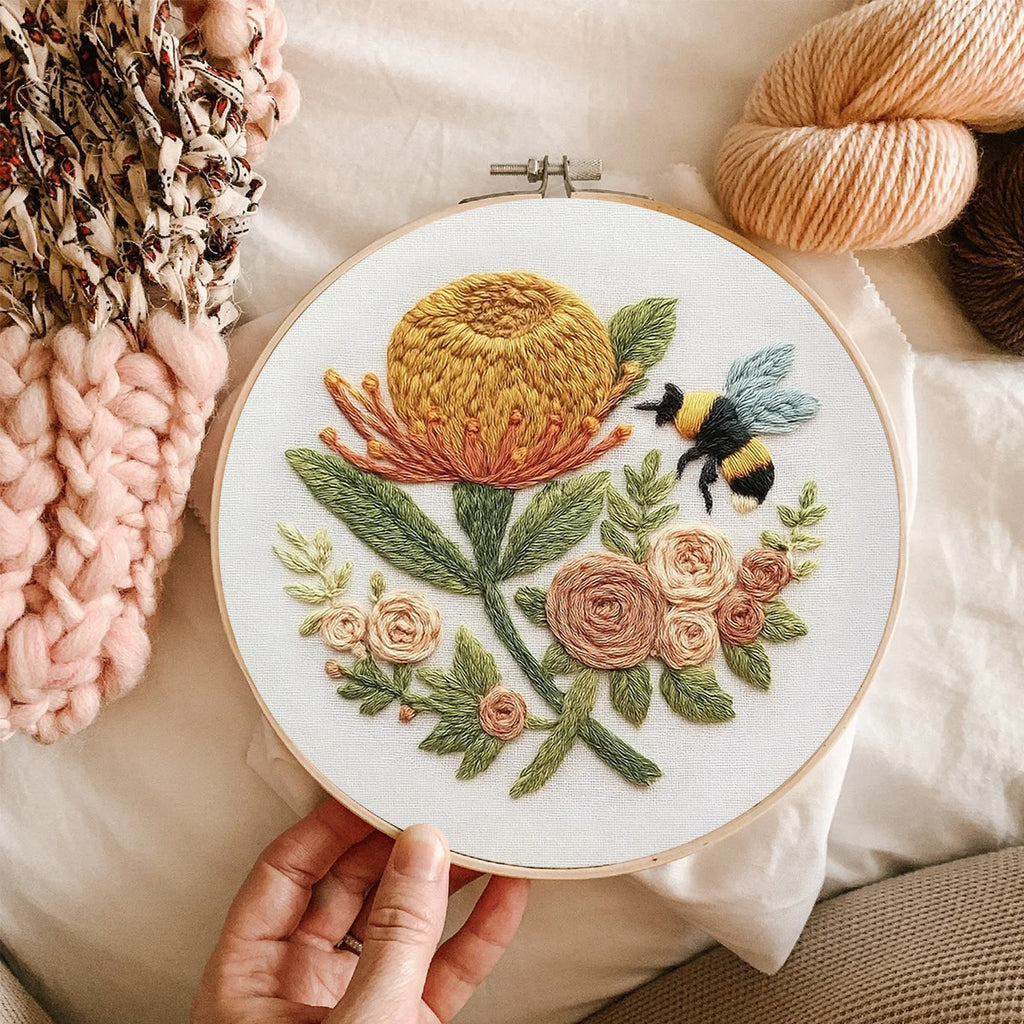 Rubbyoo Embroidery Kit - Charming Flowers With Bee |  Great Room Decor - image 1