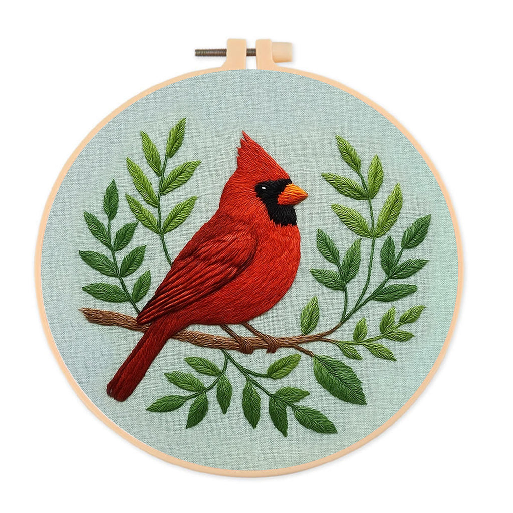 Rubbyoo Embroidery Kit - Red Cardinals With Branches  | Needlepoint Wall Art - 20*20cm - image 0