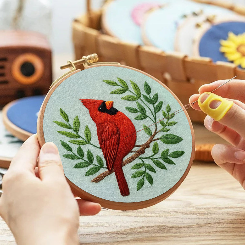 Rubbyoo Embroidery Kit - Red Cardinals With Branches  | Needlepoint Wall Art - image 4