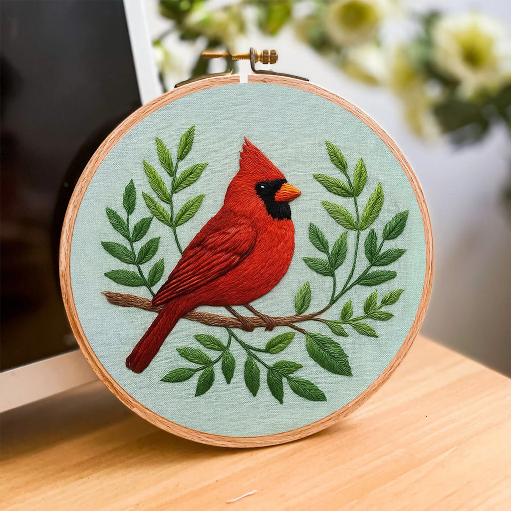 Rubbyoo Embroidery Kit - Red Cardinals With Branches  | Needlepoint Wall Art - image 1