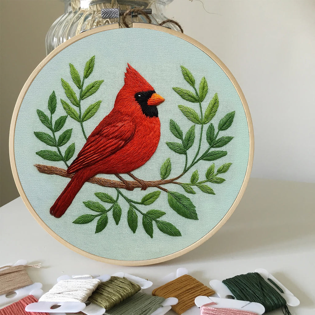 Rubbyoo Embroidery Kit - Red Cardinals With Branches  | Needlepoint Wall Art - image 2