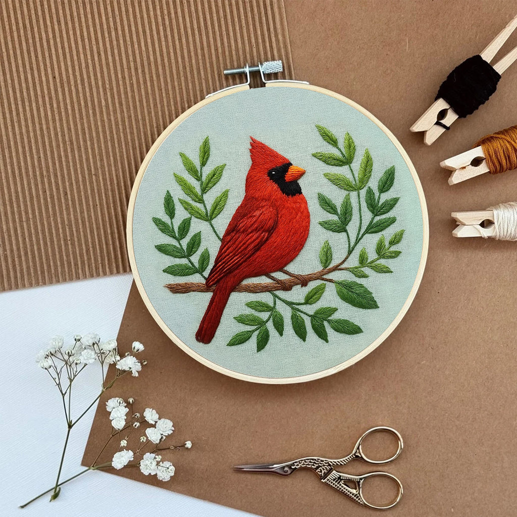 Rubbyoo Embroidery Kit - Red Cardinals With Branches  | Needlepoint Wall Art - image 6