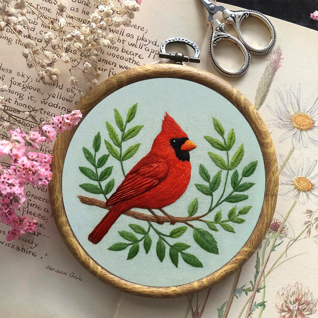 Rubbyoo Embroidery Kit - Red Cardinals With Branches  | Needlepoint Wall Art - image 3
