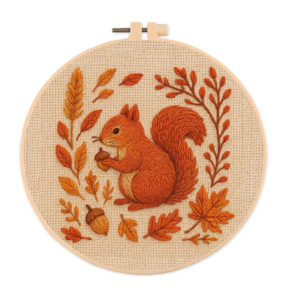Rubbyoo Embroidery Kit - Squirrels In Autumn | Beginner Stitch Set  - 20*20cm - image 0