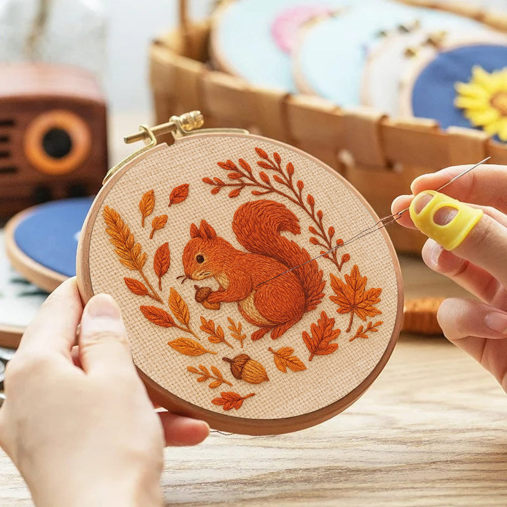 Rubbyoo Embroidery Kit - Squirrels In Autumn | Beginner Stitch Set  - image 2