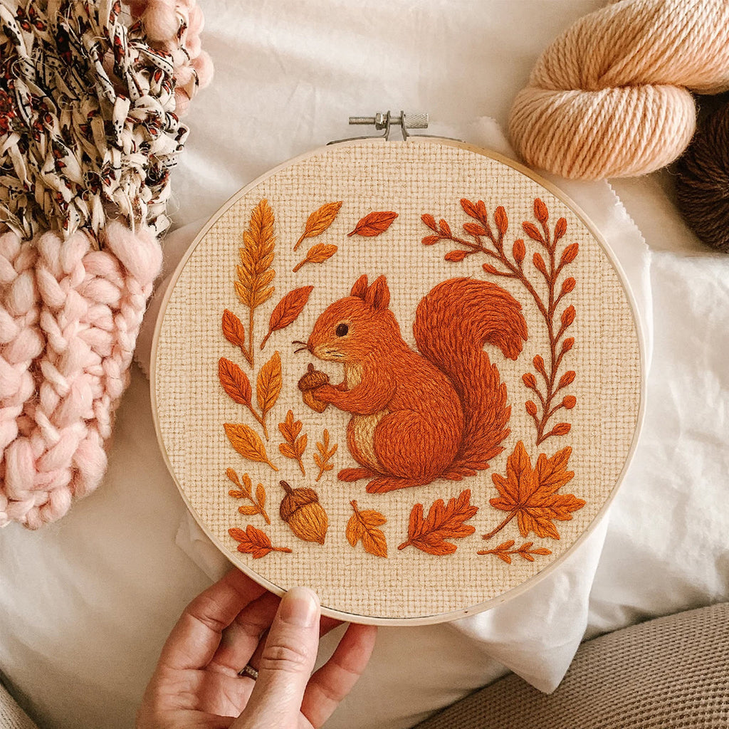 Rubbyoo Embroidery Kit - Squirrels In Autumn | Beginner Stitch Set  - image 1