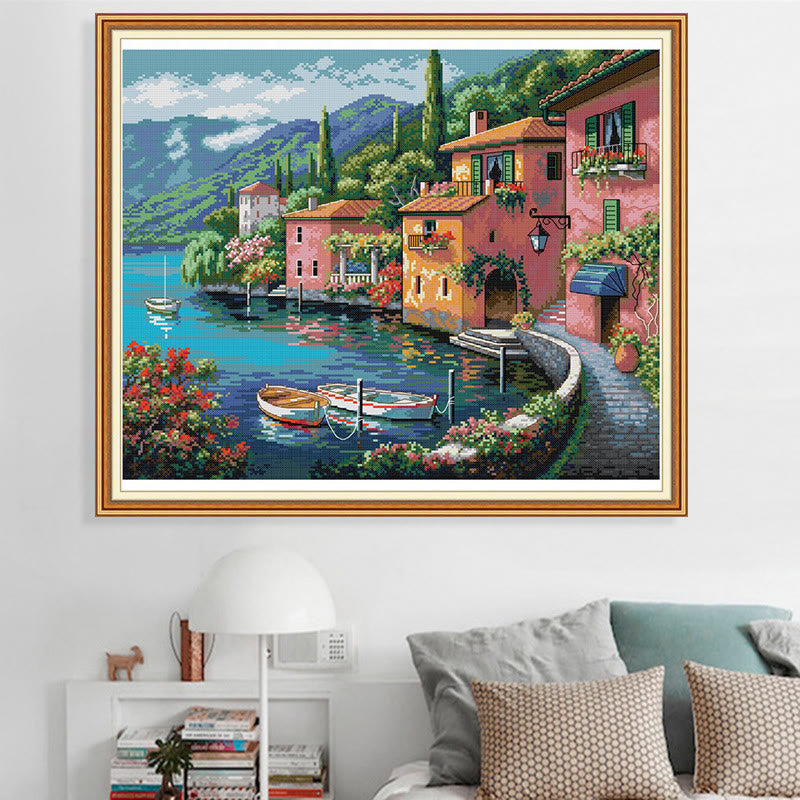Cross Stitch Kit - Seaside Town | Landscape Home Wall Decor - image 3