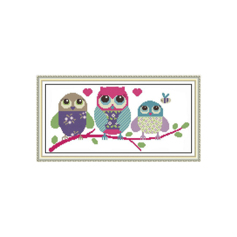Cross Stitch Kit - Owl Family | Lovely Animal Artwork  - Owl Family - image 0