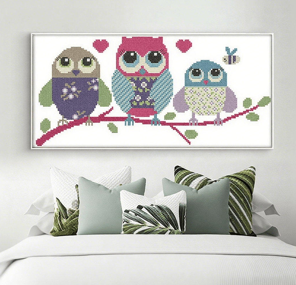 Cross Stitch Kit - Owl Family | Lovely Animal Artwork  - image 1