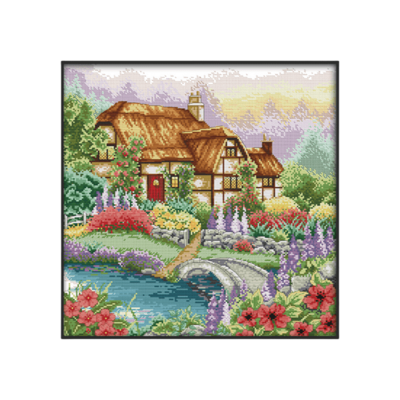 Cross Stitch Kit - Beautiful Flowers Cabin | Handmade Room Ornament - Beautiful Flowers Cabin - image 0