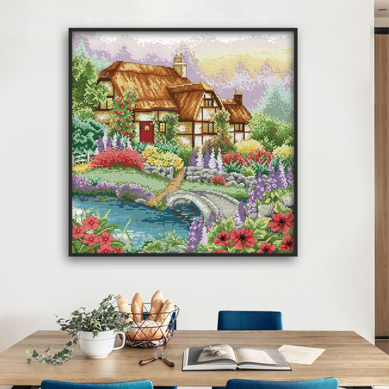 Cross Stitch Kit - Beautiful Flowers Cabin | Handmade Room Ornament - image 2
