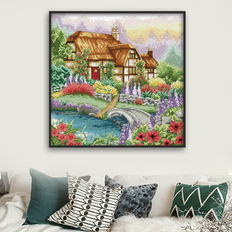 Cross Stitch Kit - Beautiful Flowers Cabin | Handmade Room Ornament - image 3