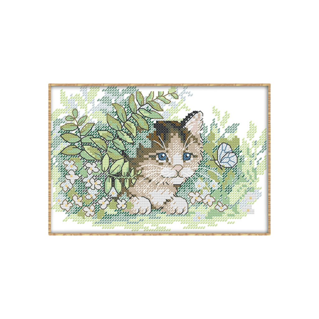 Cross Stitch Kit - Cat And Butterfly | Needle Set For Beginner - Cat And Butterfly - image 0