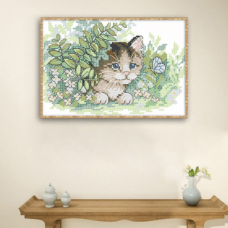 Cross Stitch Kit - Cat And Butterfly | Needle Set For Beginner - image 1