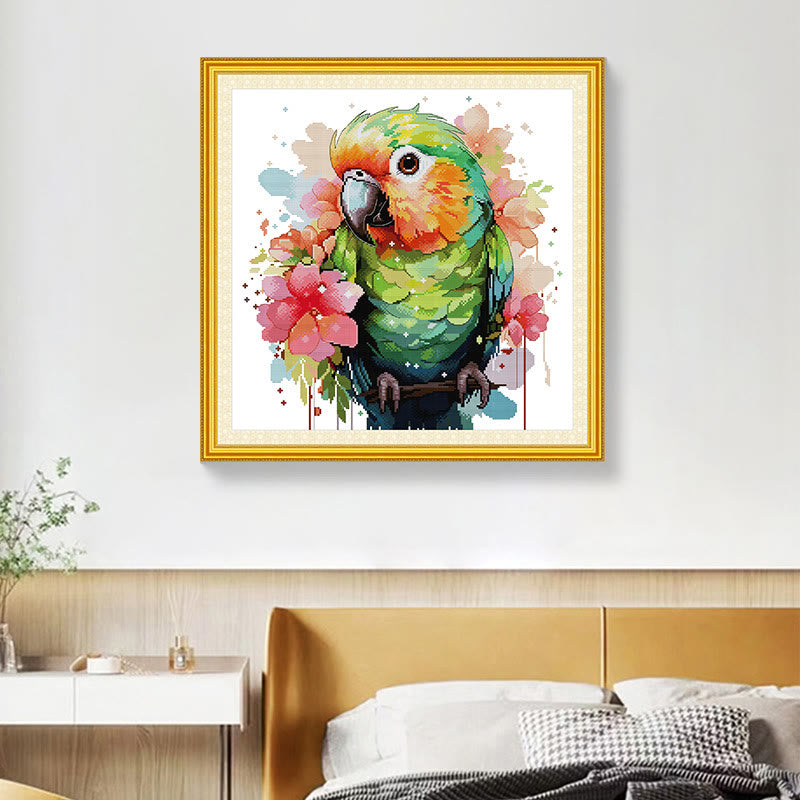 Cross Stitch Kit - Floral Parrot | Animal Handmade Ornament - image 2