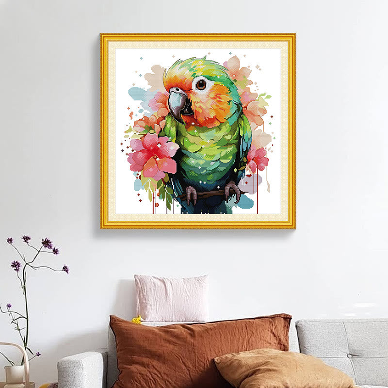 Cross Stitch Kit - Floral Parrot | Animal Handmade Ornament - image 3