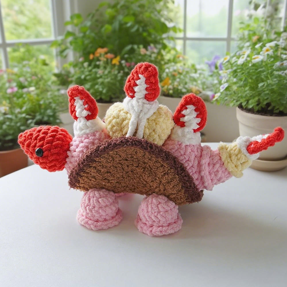 Diy Handmade  Series Crochet  Kit - Creative Needle Art | Great Desk Decor - Strawberry Cake Dinosaur  - image 3