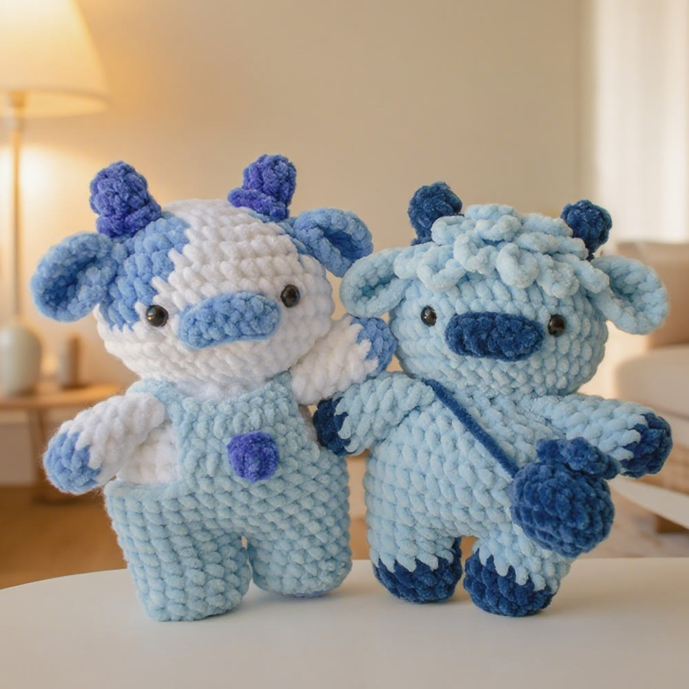 Diy Handmade Highland Cow Series Crochet  Kit - Colourful Animal Dolls | Perfect Handicraft For Friends - Blue - image 1