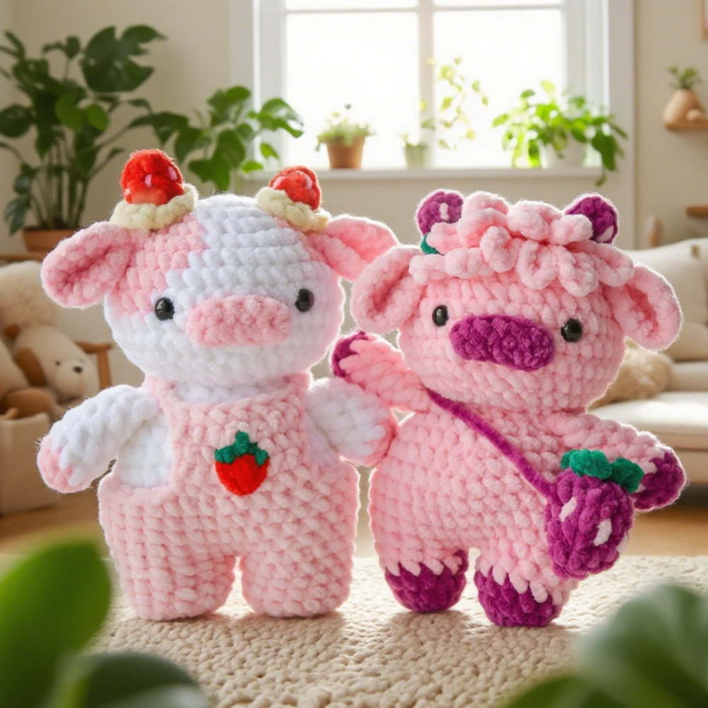 Diy Handmade Highland Cow Series Crochet  Kit - Colourful Animal Dolls | Perfect Handicraft For Friends - Pink - image 2