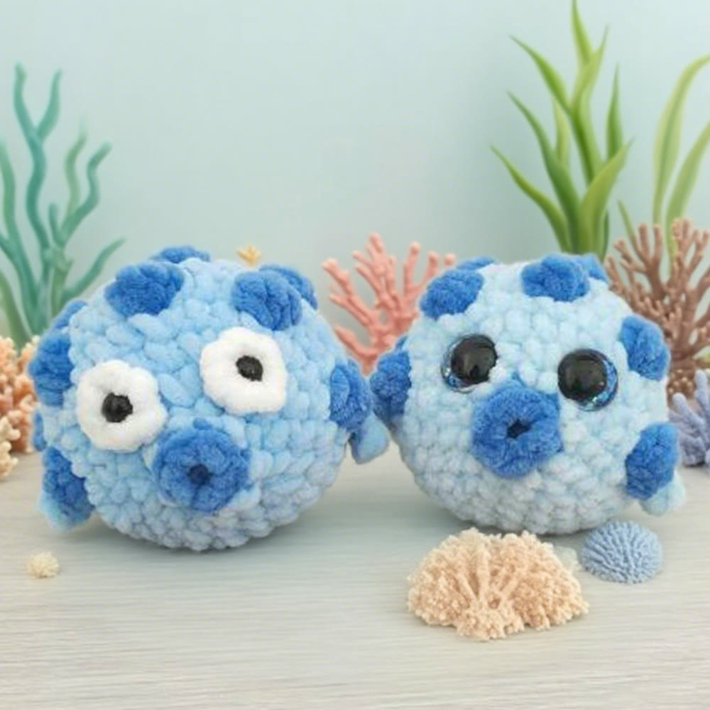 Diy Handmade Pufferfish Crochet Kit - Beautiful Crochet Handicraft | Needle Set For Beginner - Blue - image 0
