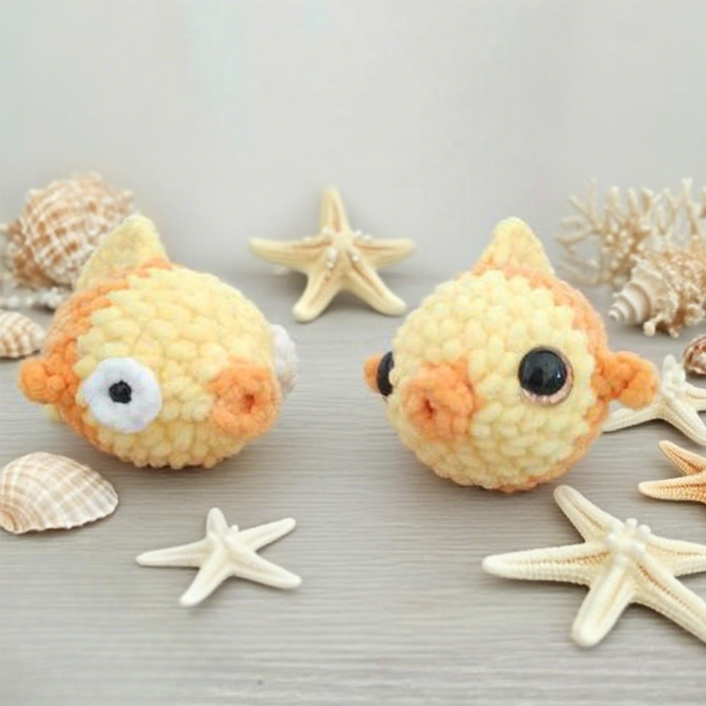 Diy Handmade Pufferfish Crochet Kit - Beautiful Crochet Handicraft | Needle Set For Beginner - Yellow - image 1