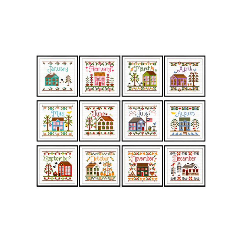 Cross Stitch Kit - Months Of The Year | Wall Ornament Gifts | Entryway Decoration - image 0