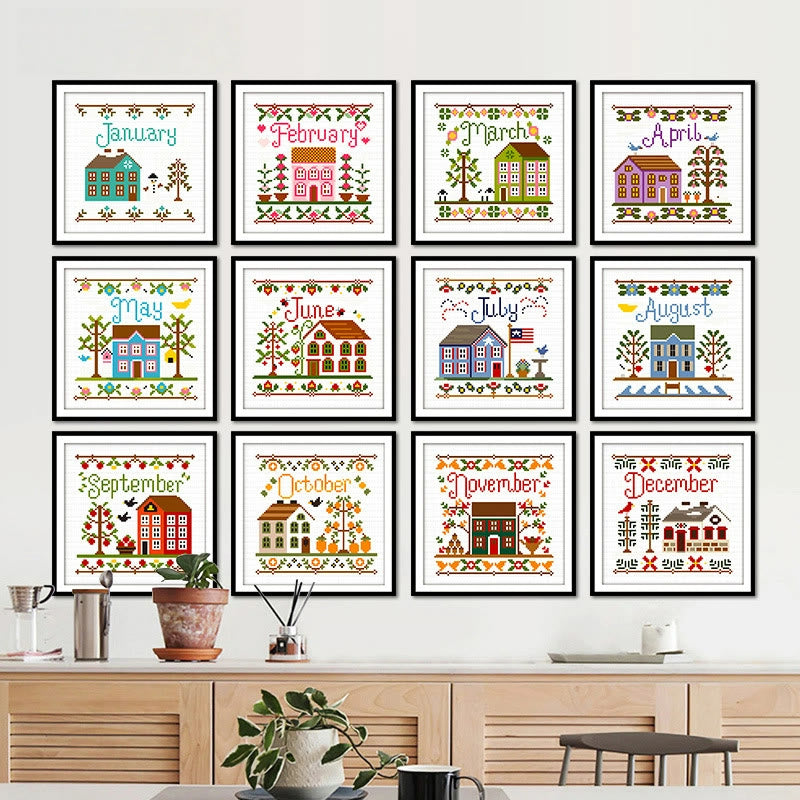 Cross Stitch Kit - Months Of The Year | Wall Ornament Gifts | Entryway Decoration - image 3