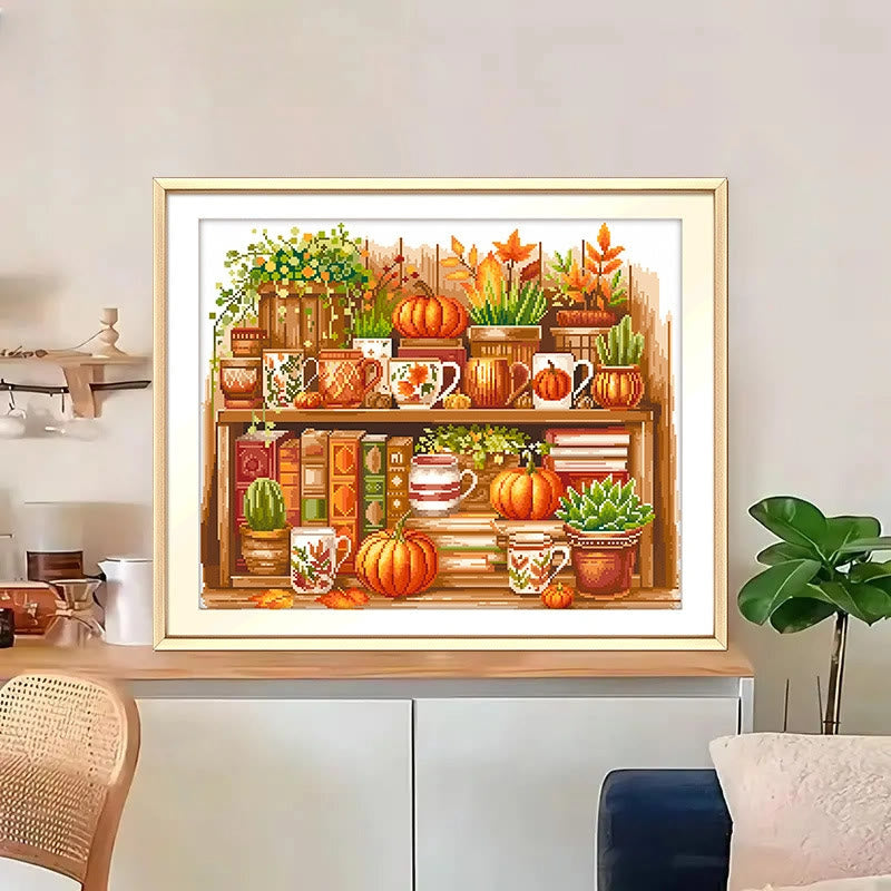 Cross Stitch Kit - Autumn Pumpkin Bookshelf | Housewarming Gifts | Holiday Decor  - image 4