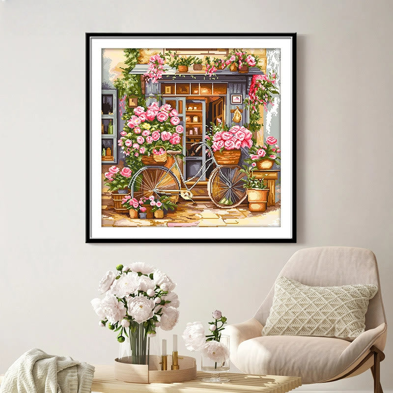 Cross Stitch Kit - Romantic Flower House | Easy Needle Artwork | Housewarming Craft - image 1