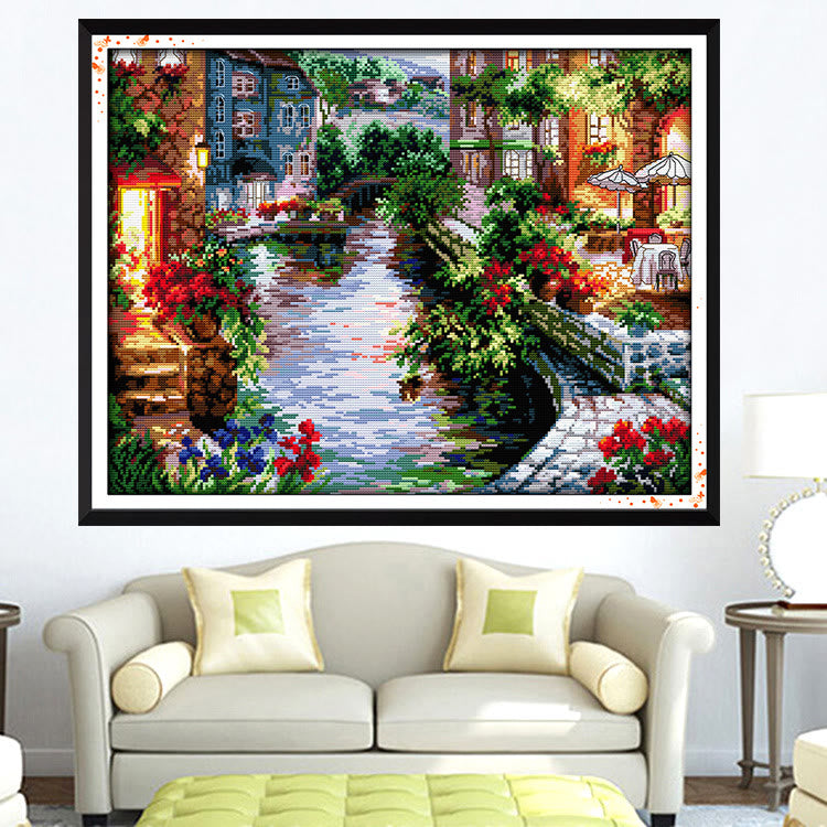 Cross Stitch Kit -  The Lakeside Town | Gifts For Home Decor Lover | Landscape Handicraft - image 1