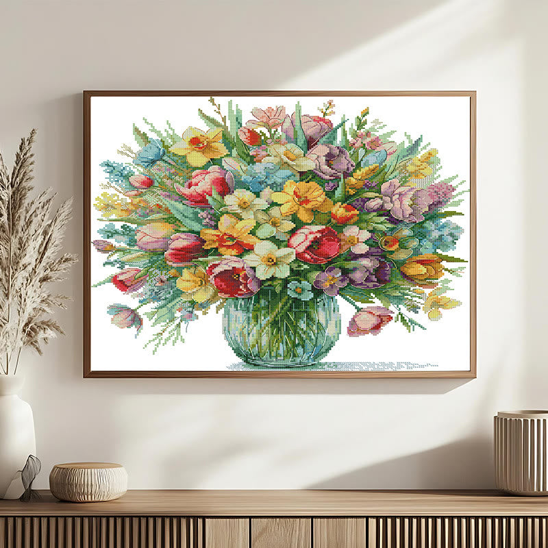 Cross Stitch Kit - Blooming Flowers | Diy Hanging Paintings | Gifts For Flowers Lovers - image 3