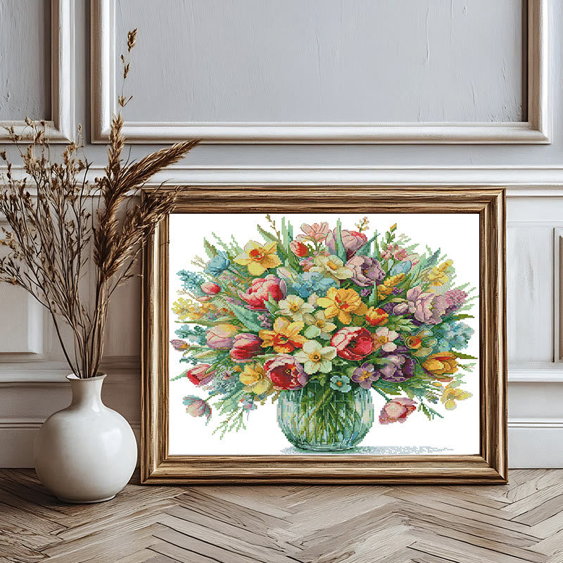 Cross Stitch Kit - Blooming Flowers | Diy Hanging Paintings | Gifts For Flowers Lovers - image 2